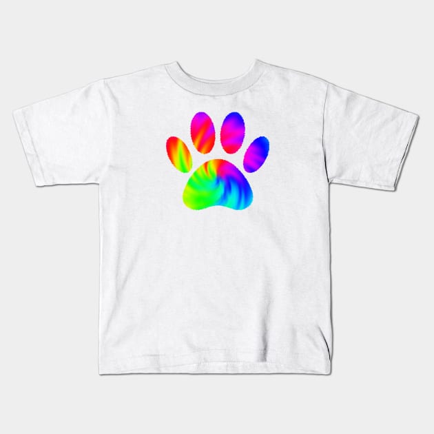 Tie Dye Dog Paw Print Graphic Kids T-Shirt by Braznyc